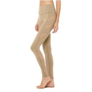 EUC ALO Yoga Beige Tan Taupe Mesh Cutout Side High Rose Leggings
